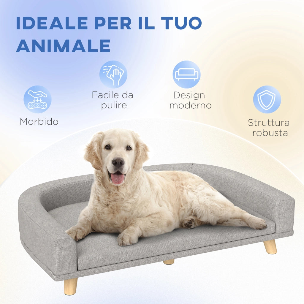 Divano per Cani di Taglia Grande con Cuscino Sfoderabile. in Poliestere e Legno. 98x67x25 cm. Grigio
