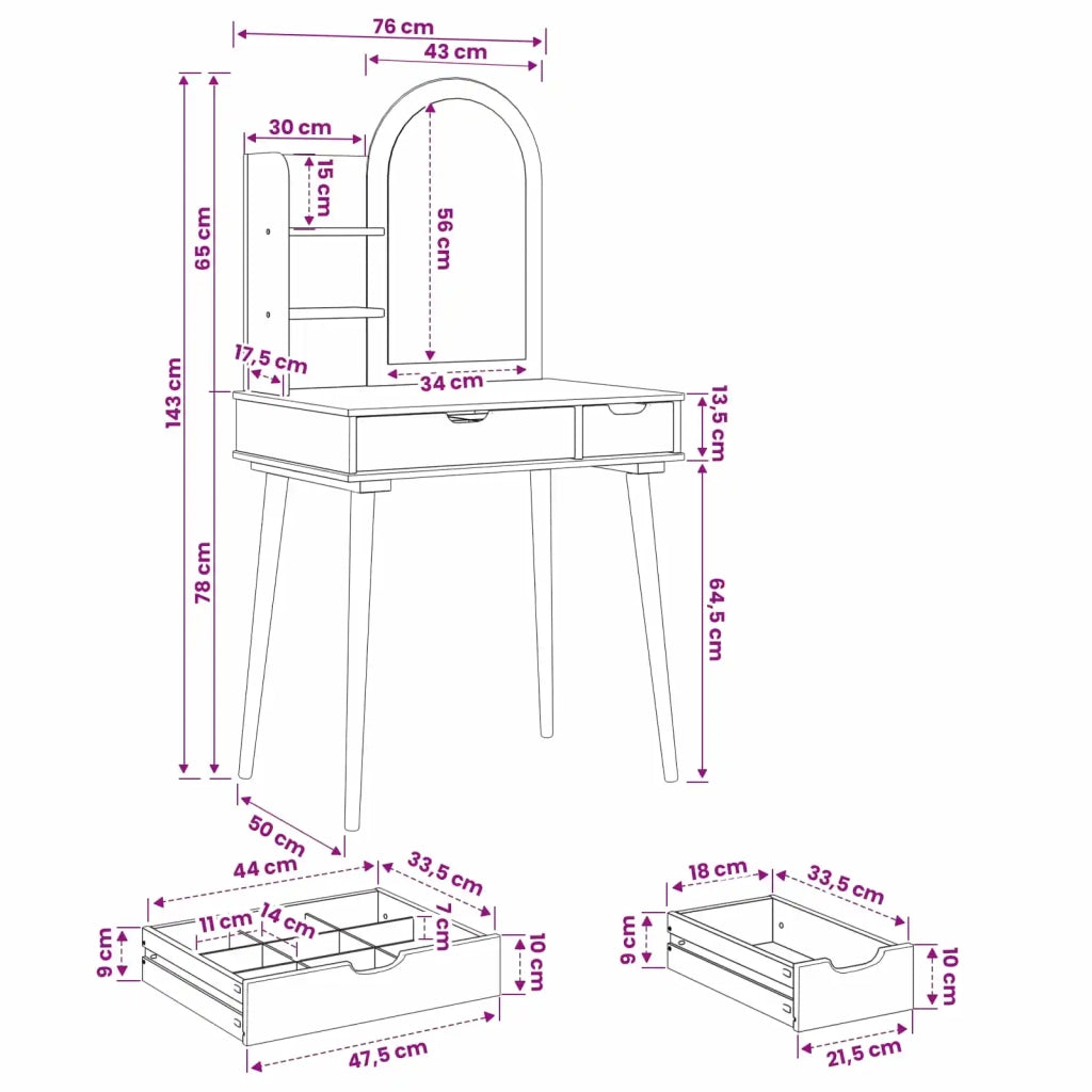 Set Tavolo da Trucco FAUSKE 3 pcs Bianco 76 x 50 x 143 cm 3438580