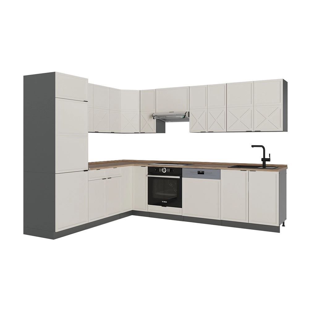 Cucina angolare completa Fame-Line GrigioBeige/Antracite 287 x 60 cm, PL Rovere Vicco