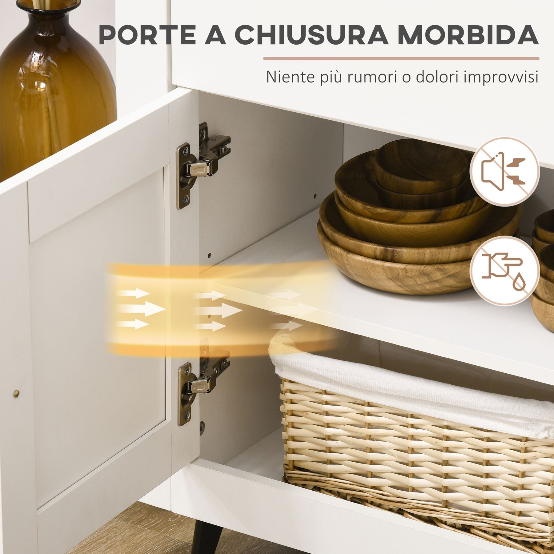 Credenza Buffet 117x35x80 cm con 2 Cassetti e 2 Armadietti in Legno Bianco e color Legno