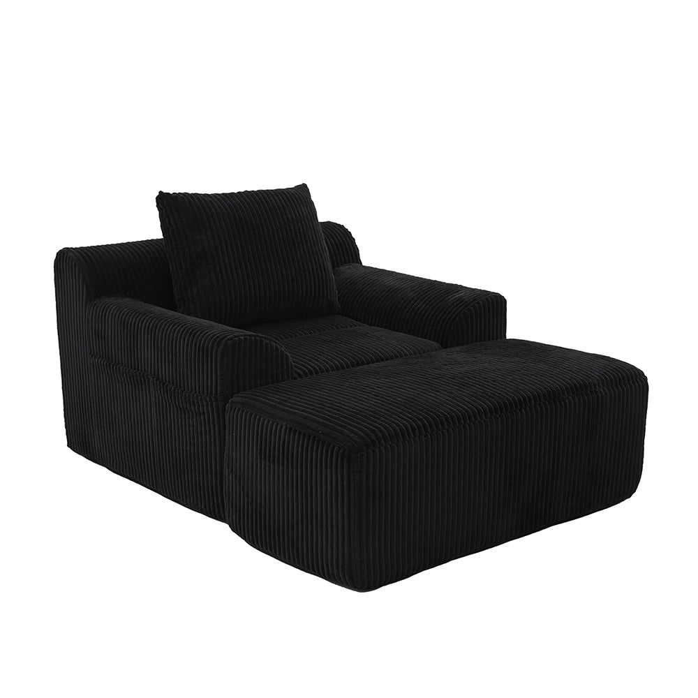 Poltrona oversize - Xylo - Velluto costato con tasche laterali, pouf e nessun assemblaggio
