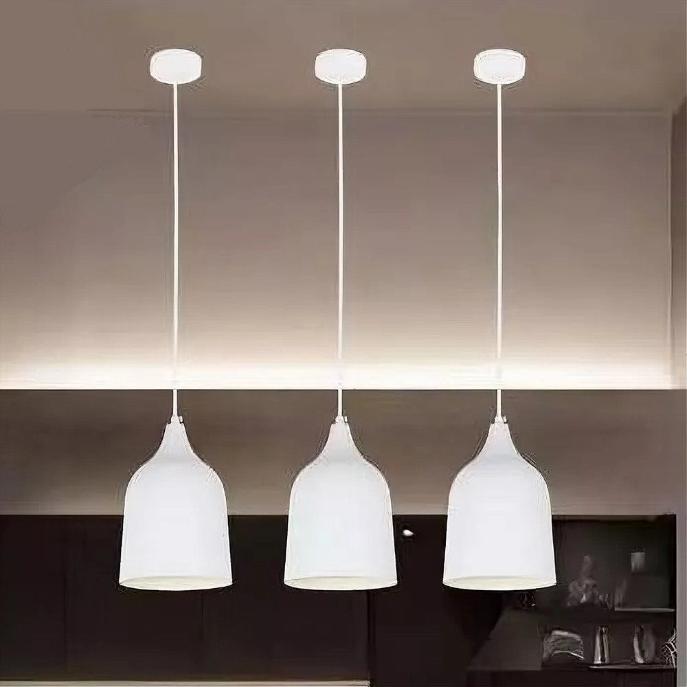 Trade Shop - Lampadario A Sospensione E27 Ferro Paralume Moderno Contemporaneo Campana Bianco 33313 -
