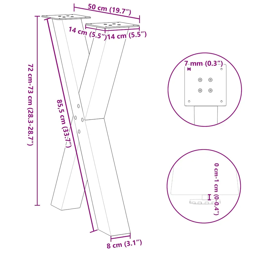 Gambe per tavolo da pranzo a forma di X 2 pz bianche 50x(72-73) cm in acciaio 4012969