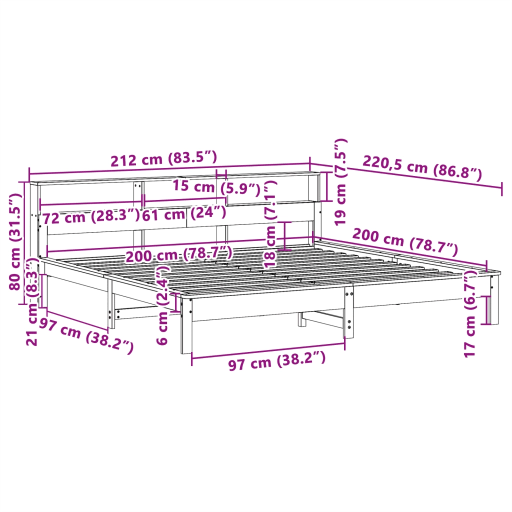 Letto senza Materasso Marrone Cera 200x200 cm in Legno di Pino 3309727