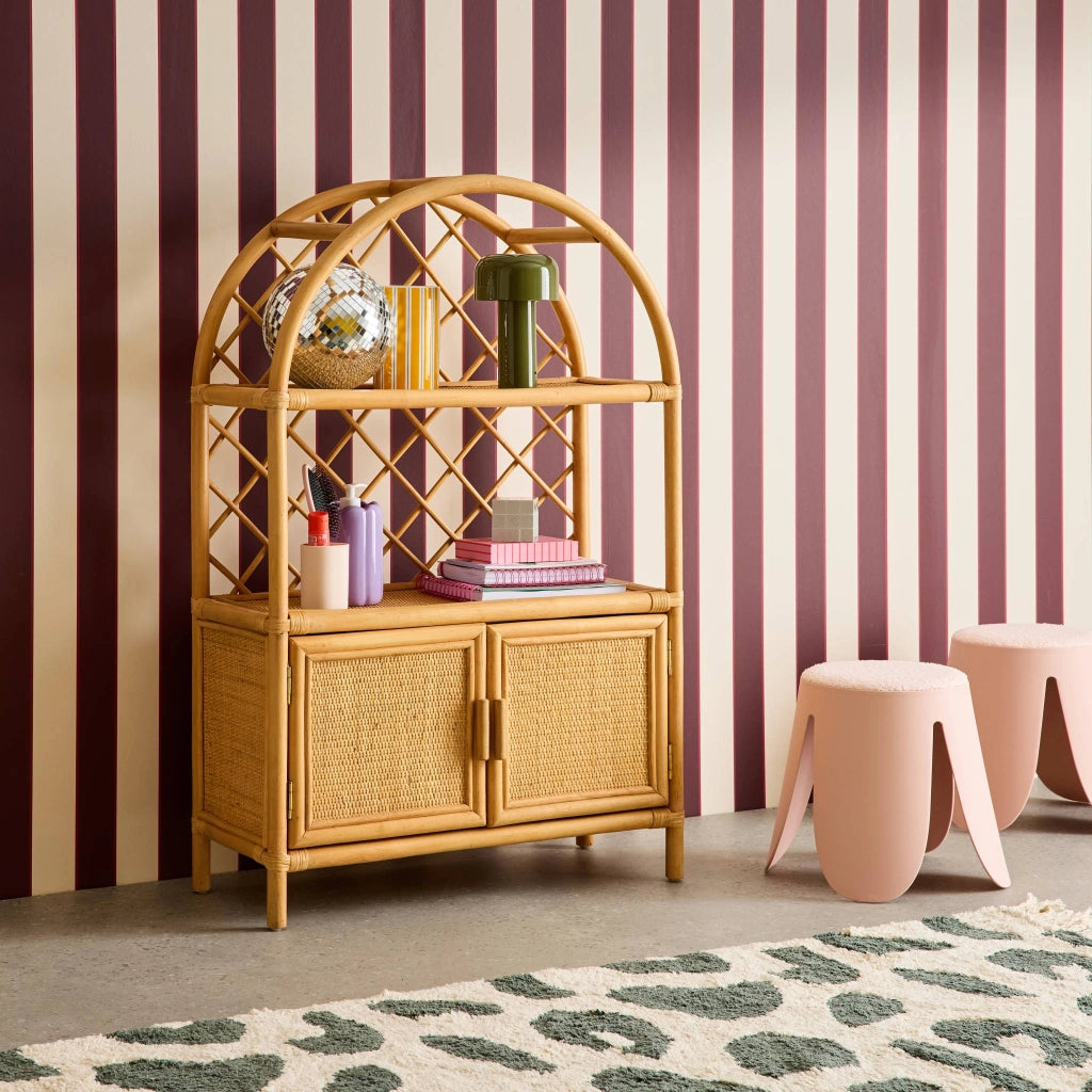 Libreria per bambini esotica in rattan naturale, rattan naturale