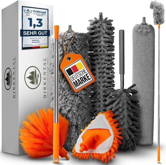 Set di 7 stoffe telescopiche in allungabile fino a 2,50 m, lavabili, dotate di spazzola per polvere, maglietta in microfibra con magnetismo per polvere Magic Duster, contenitore per polvere per uso domestico e commerciale