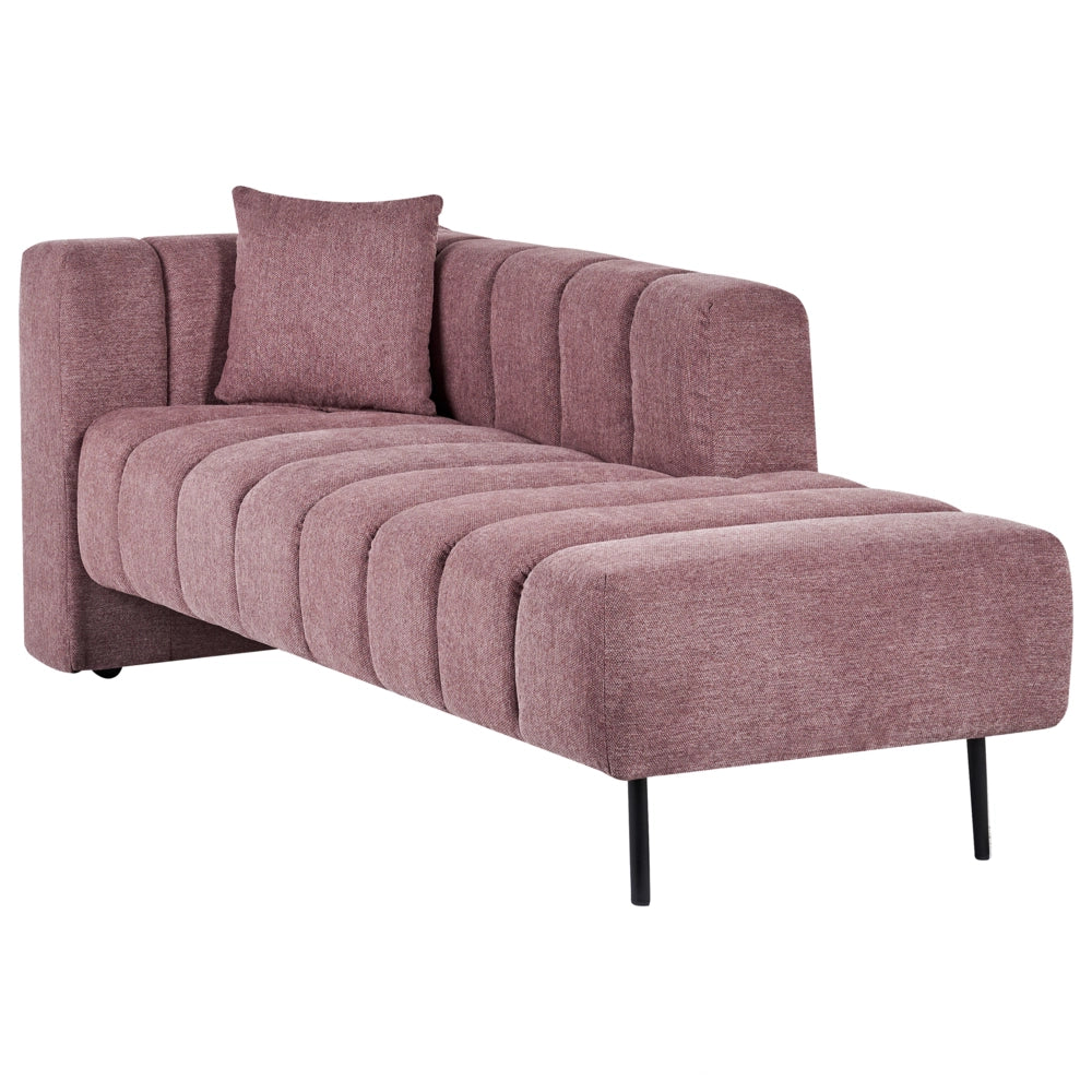 Chaise Lounge con Rivestimento in tessuto rosa Gambe nere Cuscino aggiuntivo lato sinistro Design moderno e glam