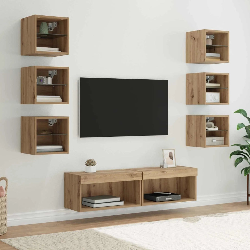 Mobile TV con cassetto 8 pcs Rovere artigianale Vetro 3402939