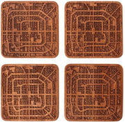 Onderzetters con mappa di Beijing in Sapele, 4 pezzi, con mappa della città, diverse città opzionale, fatti a mano