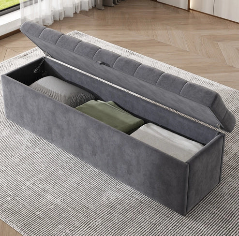 Letto imbottito 140x200 cm in velluto grigio con panca