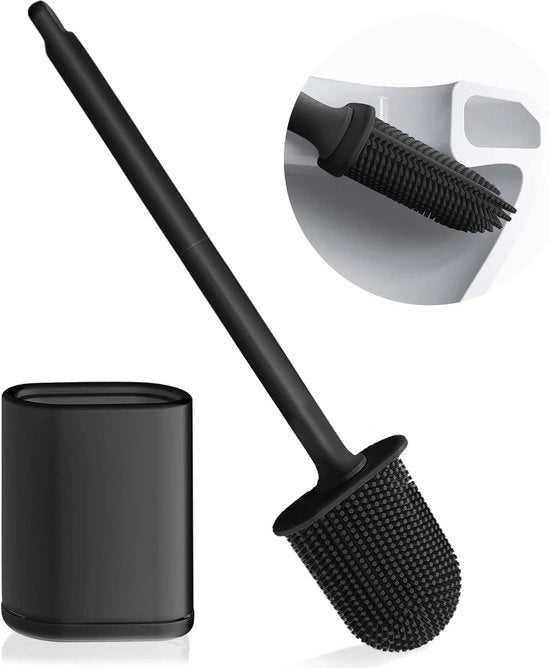 Set di spazzola per il water - Spazzola per il water in silicone con testa di spazzola in TPR flessibile - Ossia per il water con supporto per il water in piedi