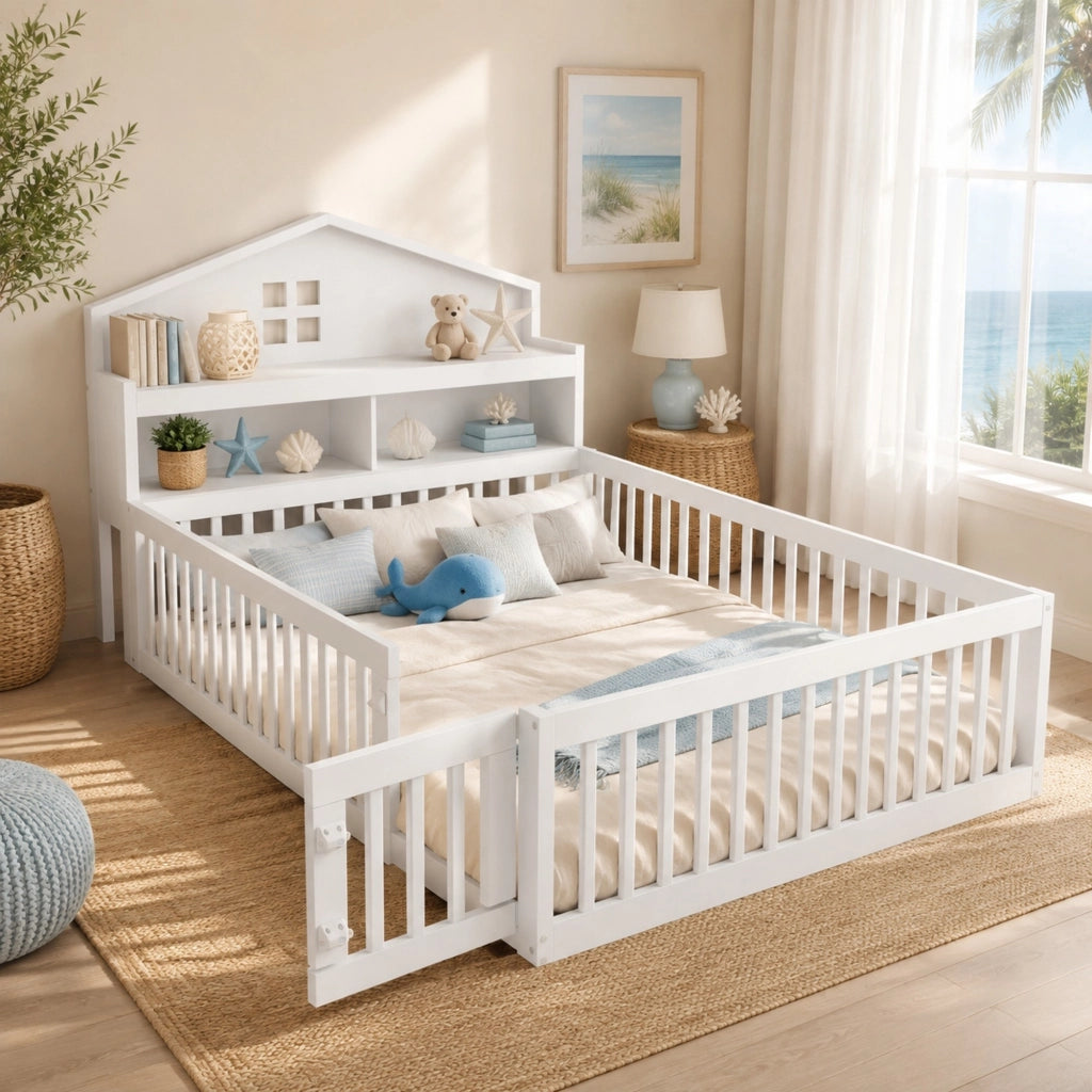 LETTO Bimbi a casetta 140x200 cm Legno massello Bianco