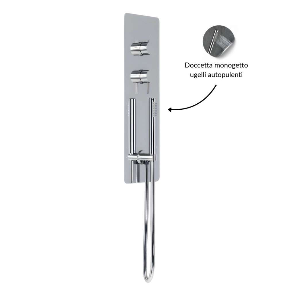 Wall kit a parete da incasso a muro acciaio inox + soffione doccia a parete acciaio inox punta tonda con cascata