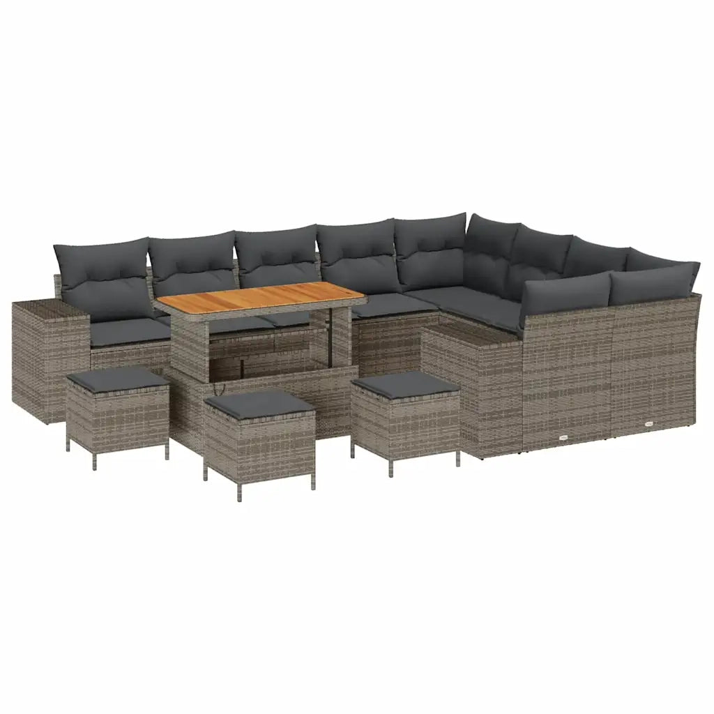 Set Divano da Giardino con cuscino 13 pcs Grigio polyrattan