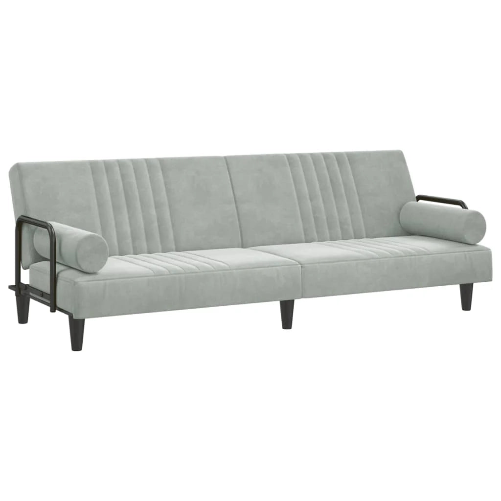 Divano letto con braccioli 205 x 89 x 70 cm velluto grigio chiaro 02_0019837