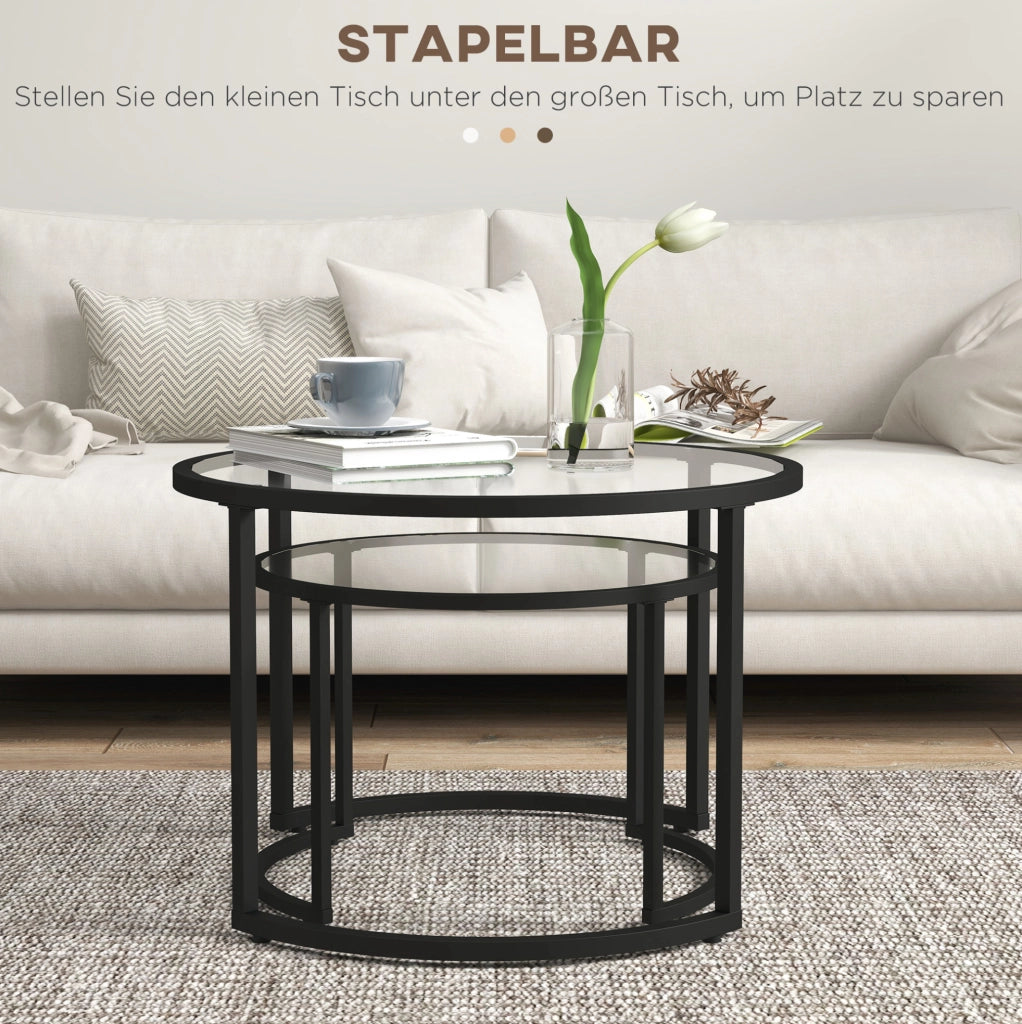 Set di 2 tavolini da caffè ?70 cm e ?54 cm in acciaio nero salvaspazio