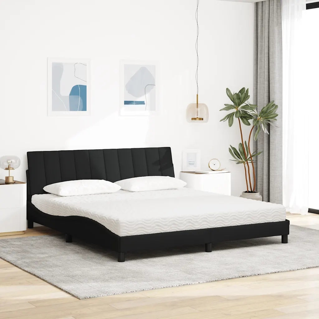 Letto con Materasso Nero 180x200 cm in Tessuto