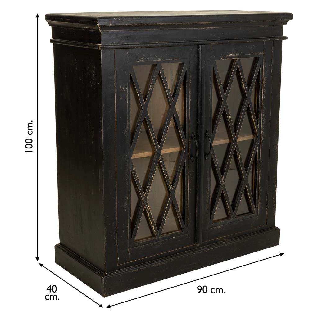 Mobili da ingresso in legno e vetro nero lavorato a mano 90x40x100