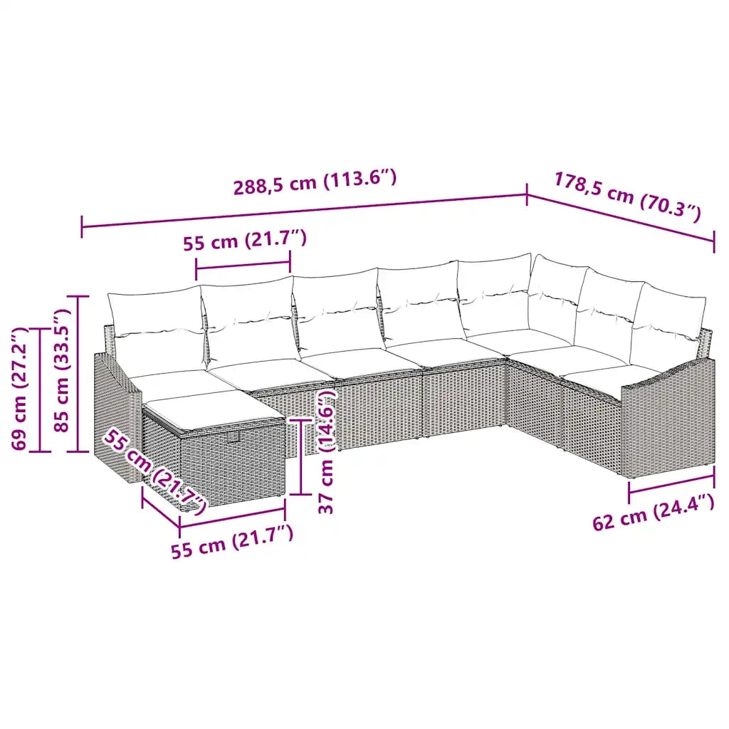 Set Divano da Giardino con cuscino 8 pcs polyrattan 3359331