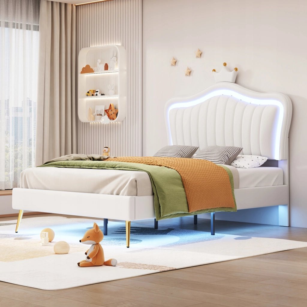 Letto singolo 90x200 - Xylo - Bianco con LED e corona