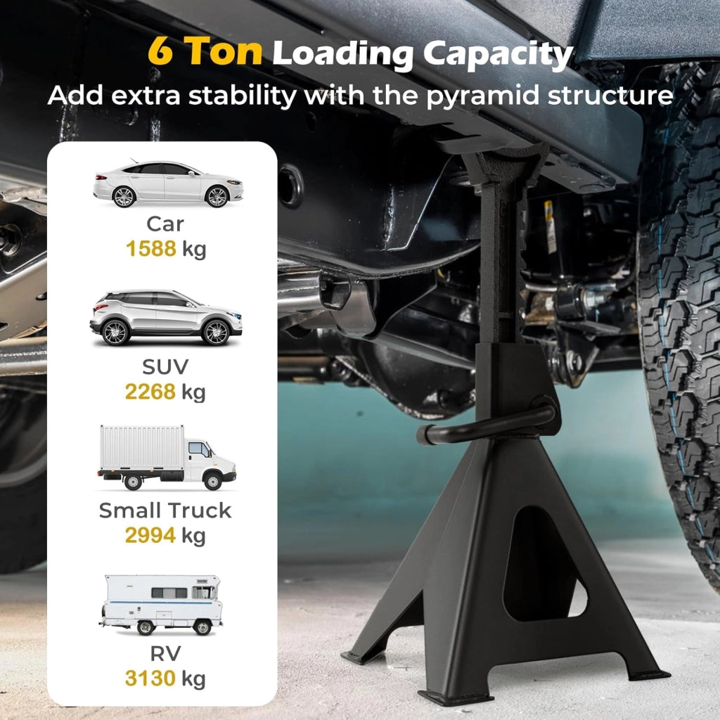 SOARS Set di 2 candeline a cremagliera 6T, altezza regolabile da 360 a 585 mm, supporto robusto in metallo di alta qualità, per auto, roulotte, SUV, nero