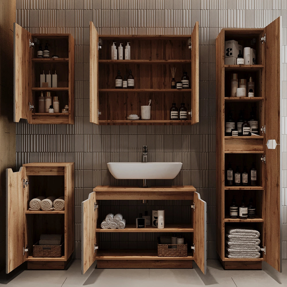 Vicco Mobile sottolavabo per bagno Rovere/grigio con struttura in piastrelle 79.6 x 62.1 cm con 2 porte