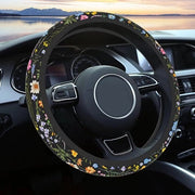 Cuscino per volante unisex, volante antiscivolo respirante, copertura per volante con fiori selvatici, accessori per auto, universale 14 pollici 02/2-15 pollici, adatto per auto e SUV.