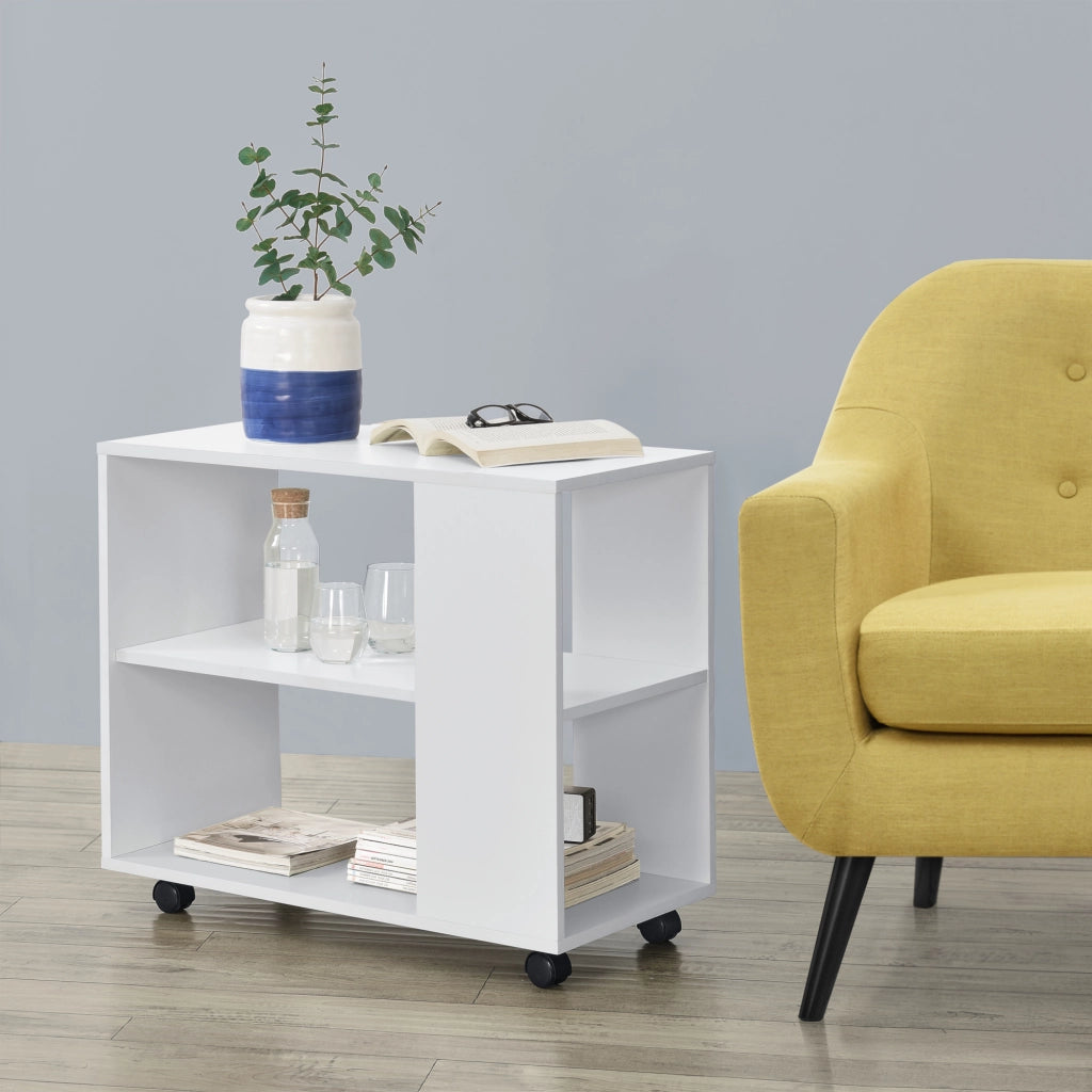 Tavolino Laterale Alvdalen con Ripiano e Rotelle 60 x 70 x 35 cm - Bianco [en.casa]