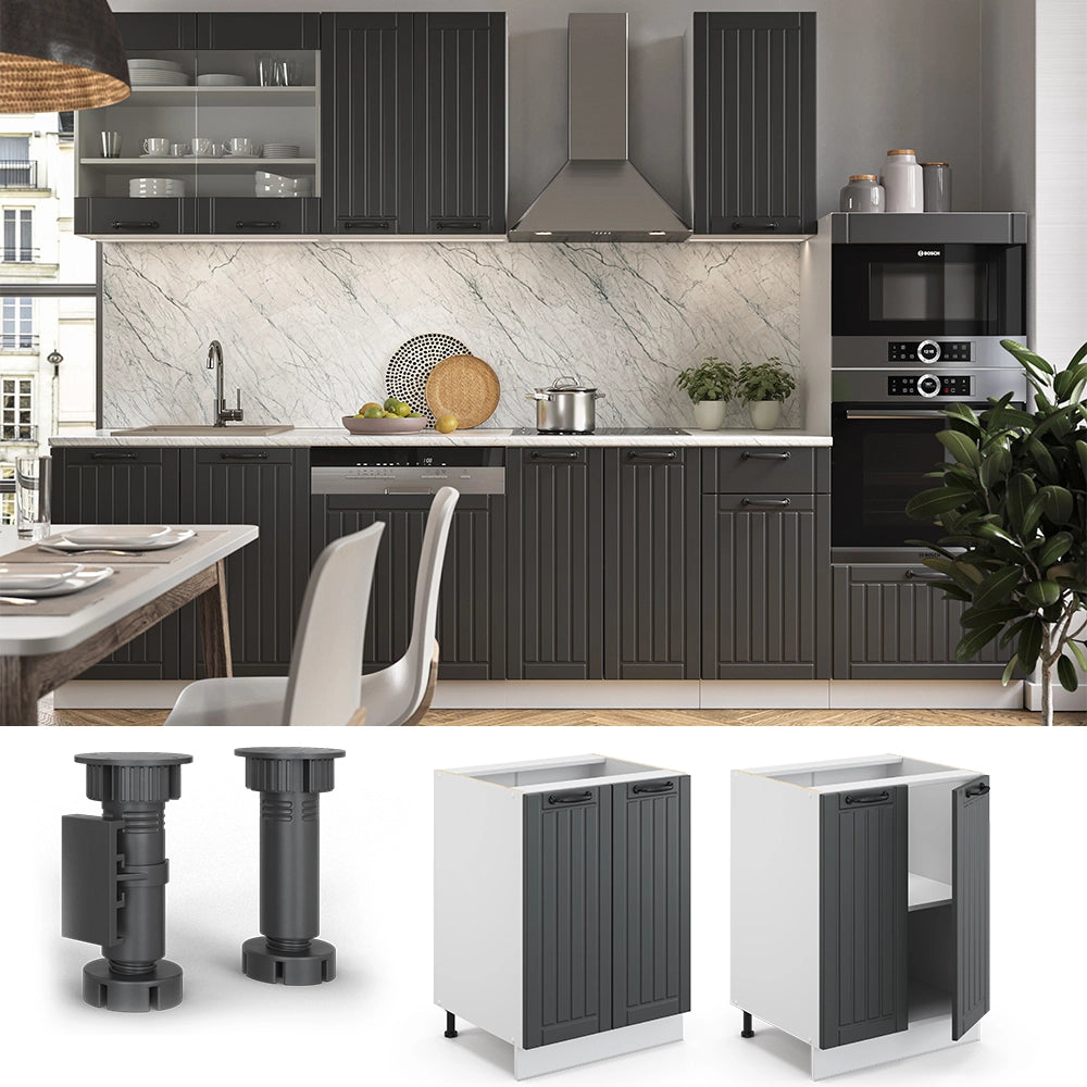 Mobiletto base cucina Fame-Line Antracite rustico/Bianco 60 cm, PL Marmo Vicco
