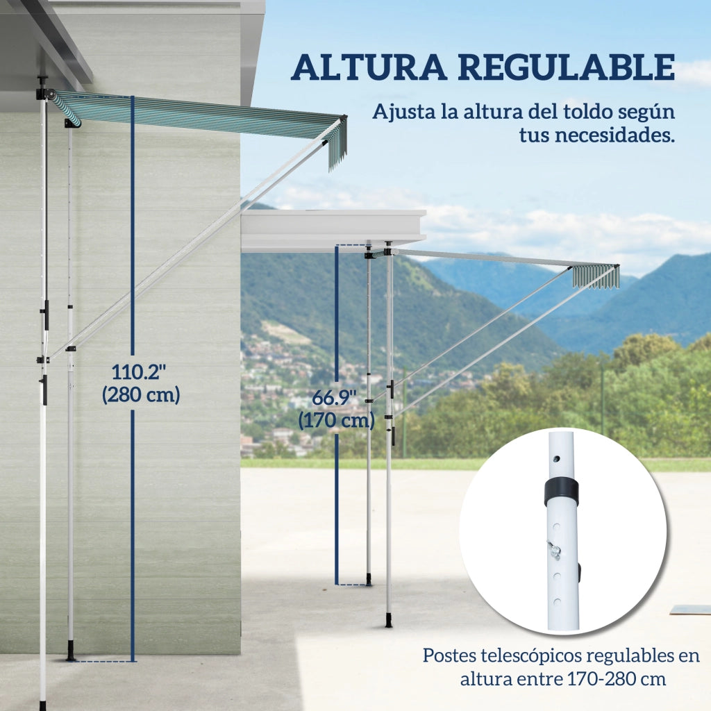 Toldo Manuale Retrattile per Balcone e Terrazza ¨C zephmum ¨C Verde Bianco 200x150 cm