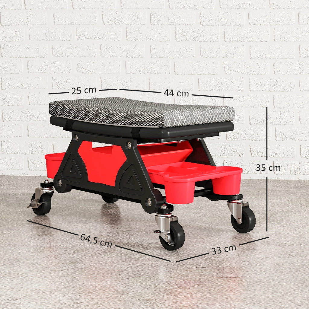 Sgabello da Officina Mobile con Ruote ¨C Zephmum ¨C Nero 64.5x33x35cm