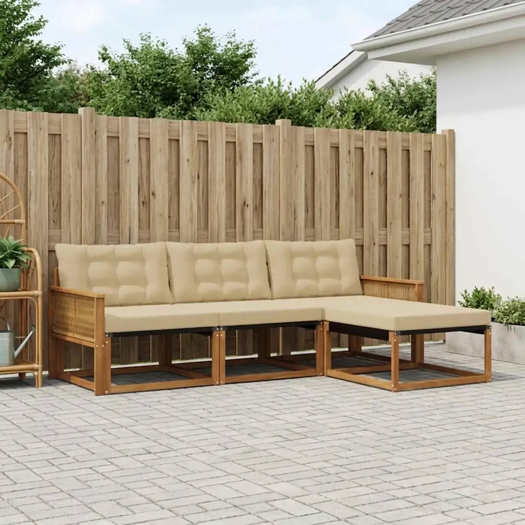 Set di divani da esterno con cuscino 4 pcs Naturale e Beige 3381349