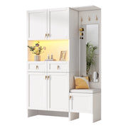Mobile ingresso con 5 ante; 2 cassetti; 3 ganci; specchio e LED - in truciolato - 120×33.5×180 cm - bianco