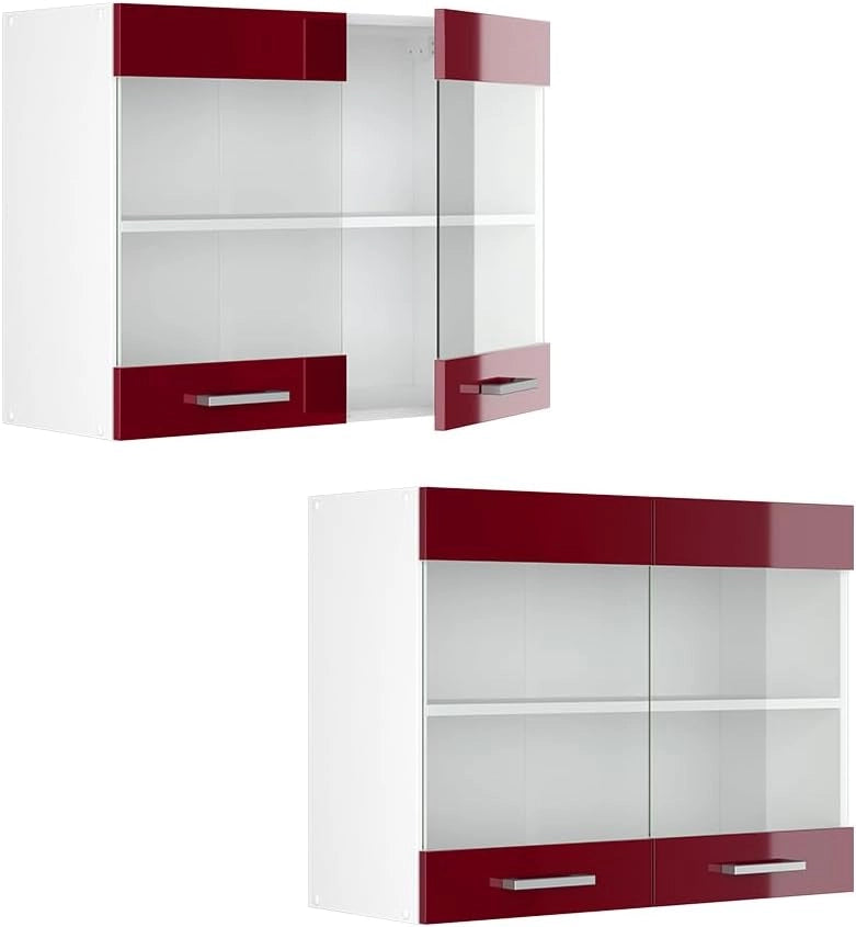 Mobile da cucina in vetro R-Line, Rosso lucido, 80 cm, per la libera combinazione all'interno di sistemi cucina modulari