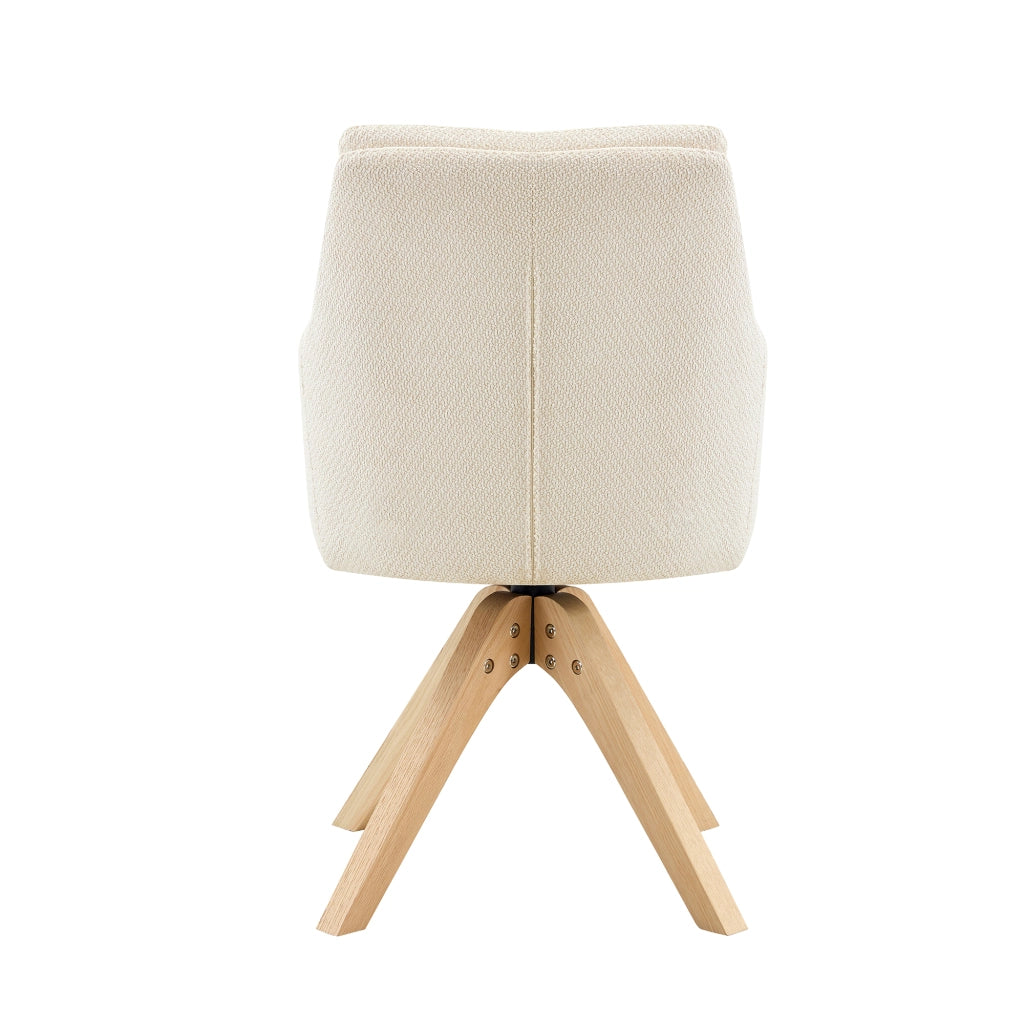 Sedia da Pranzo Set da 2 Girevole a 360° con Schienale Alto e Braccioli in Tessuto Bianco e Legno