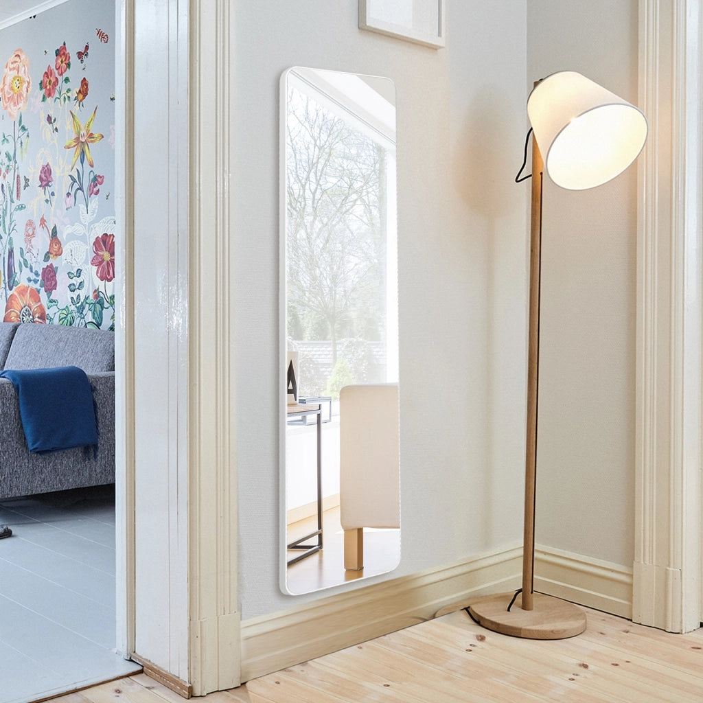 Specchio a figura intera 160 x 37 cm, Specchio da appoggiare o da appendere al muro, Bianco
