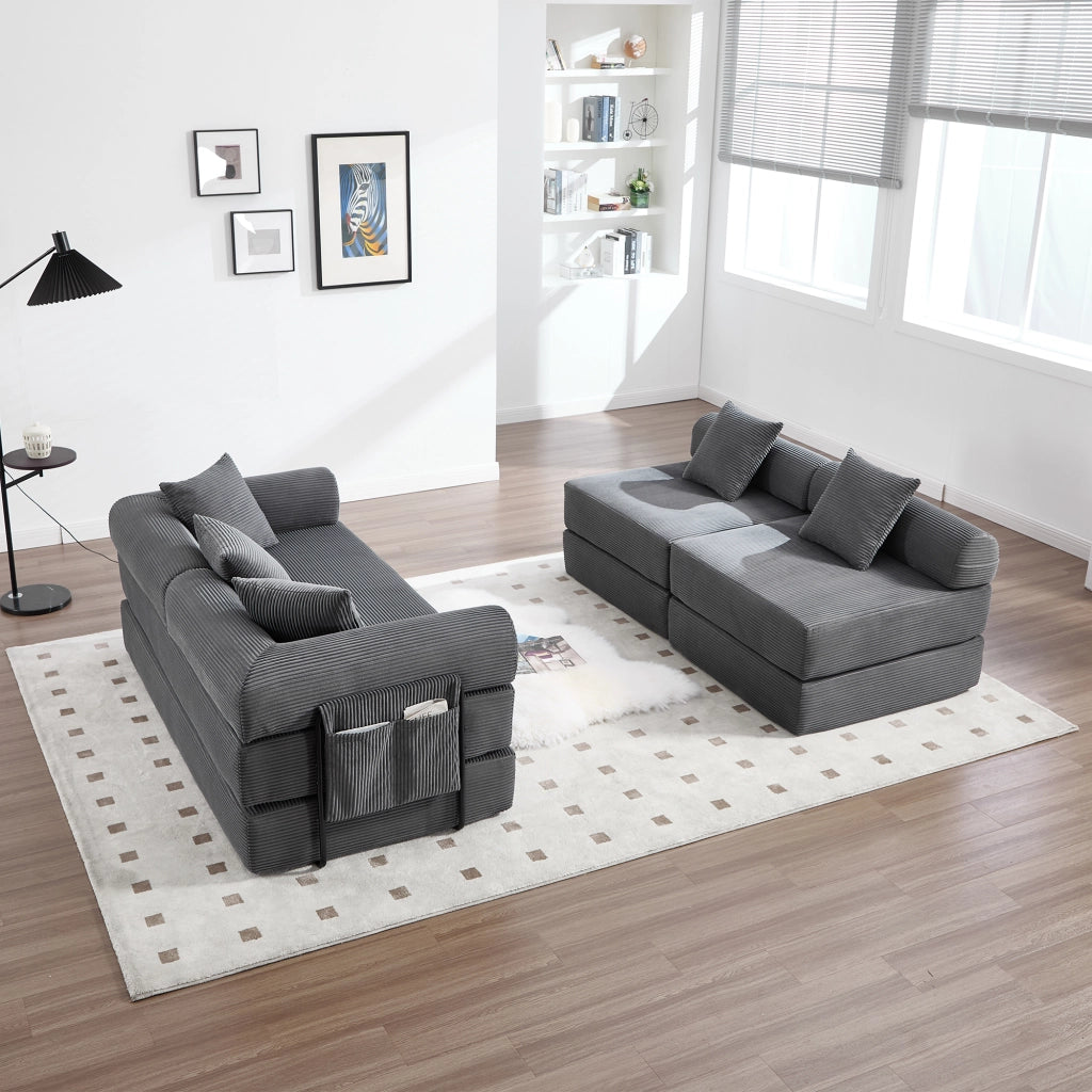 Divano modulare 4 posti in velluto a coste grigio scuro 270x180 cm