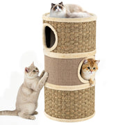 Condominio per gatti a 3 piani con tappetino tiragraffi in sisal, Casa da gioco moderna per gatti da interno-Alberi Tiragraffi