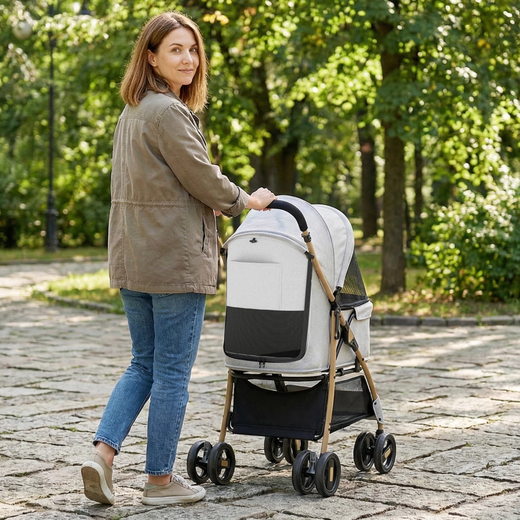 Casetta per Animali Domestici con 2 Porte e Finestra a Rete ¨C zephmum ¨C Grigio Chiaro 80x44.5x97 cm