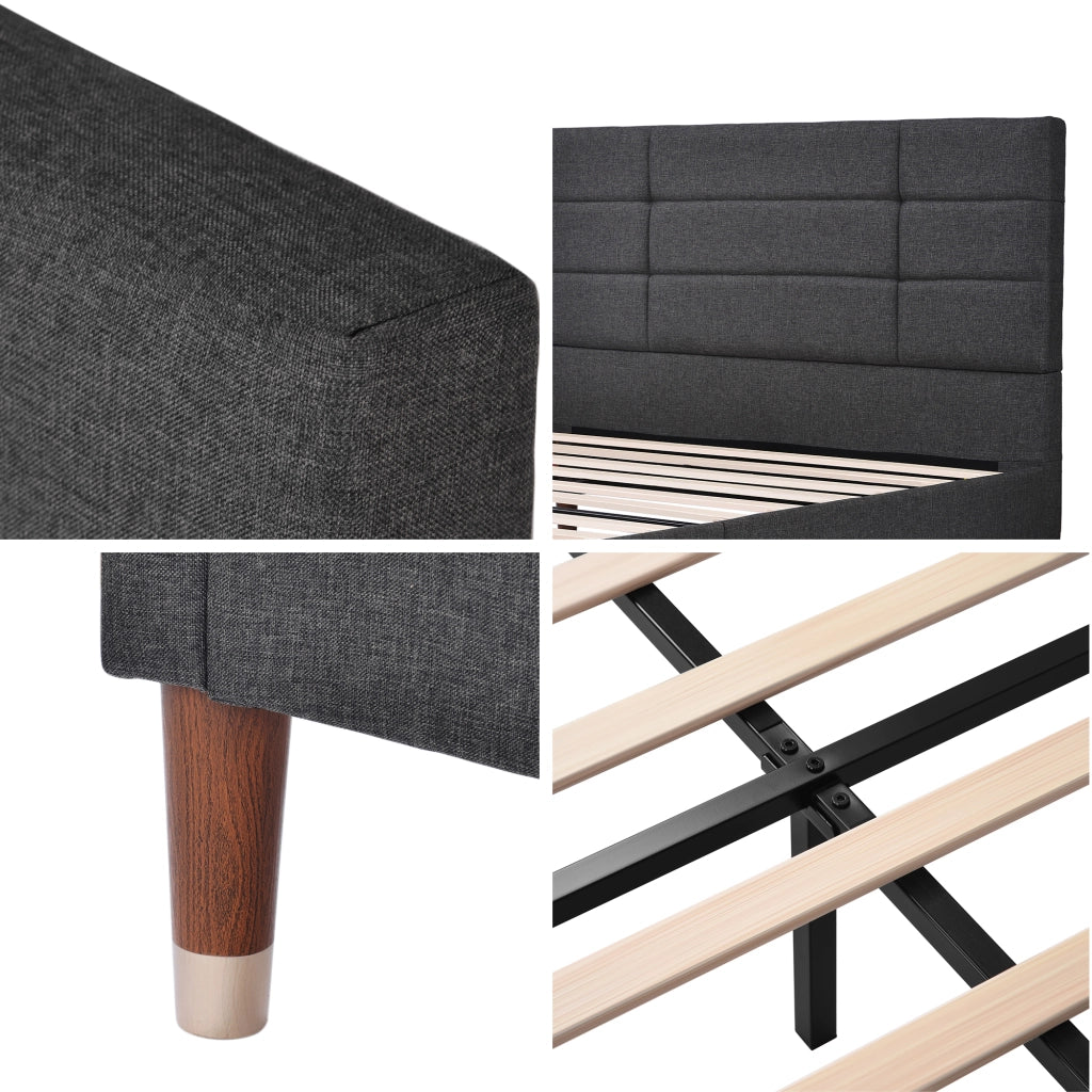 Letto Adulto 140×200 cm; Letto Matrimoniale con Testiera Imbottita e Spazio Sottoletto; senza Materasso; Grigio