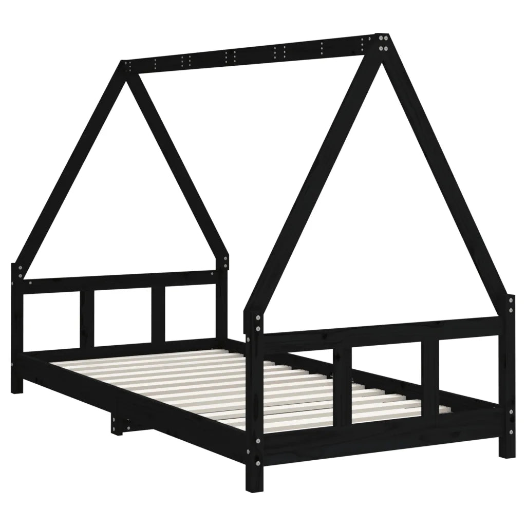 Giroletto per Bambini | Letto Infantile | Lettino Nero 90x190 cm in Legno Massello di Pino