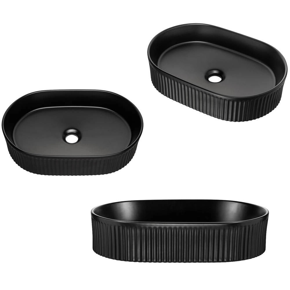 Mobile da Parete Sottolavabo NEWPORT a 2 Ante con Lavabo Ovale 80x71x40 cm - Nero/Effetto Rovere [en.casa]