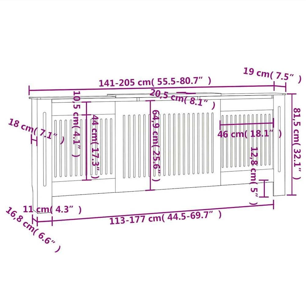 MDF Radiator Cover, White, 205 Cm