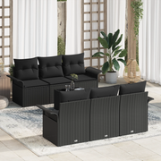 Set di Divani da Giardino a 7 Pezzi con Cuscini Nero Rattan Poly