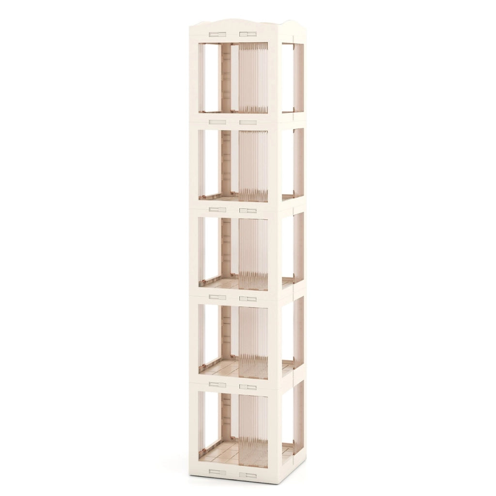Libreria girevole pieghevole a 5 livelli per soggiorno e studio, Scaffale girevole a 360¡ã con base rotante per esposizione Bianco-Librerie