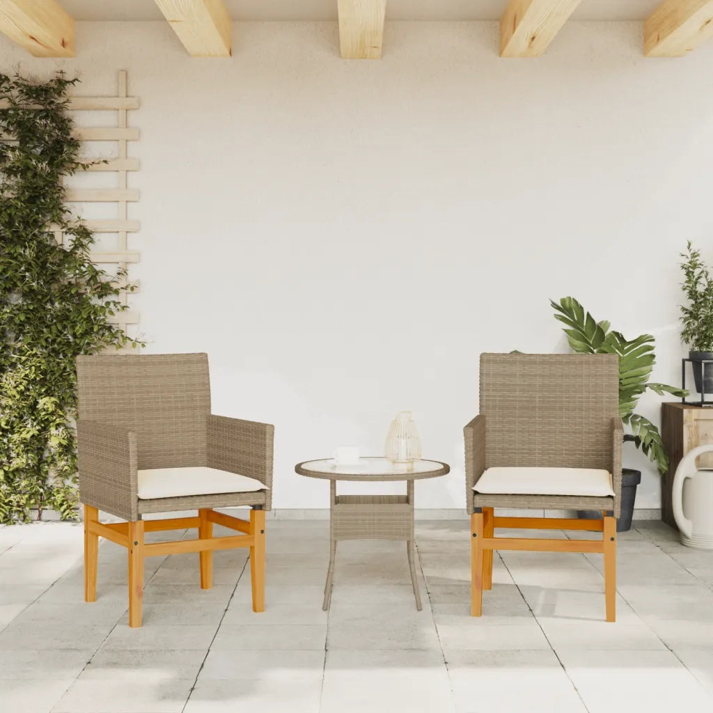 Sedie Giardino con Cuscini 2 pz | Sedie da Esterno Beige Polyrattan Legno Massello