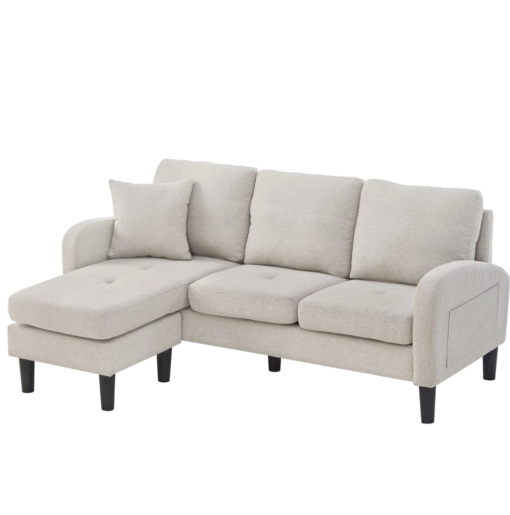 Divano angolare modulare 166x118x77 cm con chaise longue reversibile; imbottitura in schiuma; beige grigio e bianco