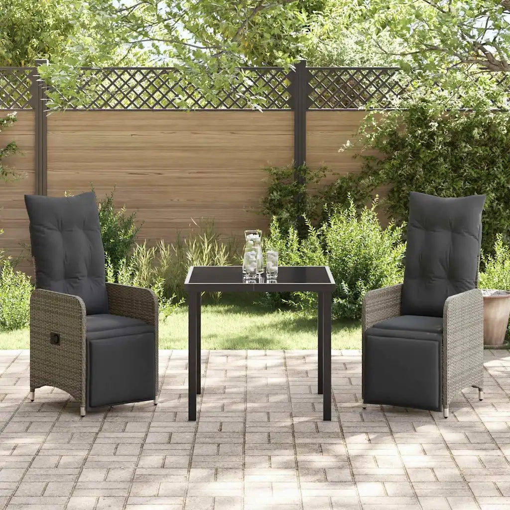 Set da Pranzo per Giardino con cuscino 3 pcs Grigio polyrattan