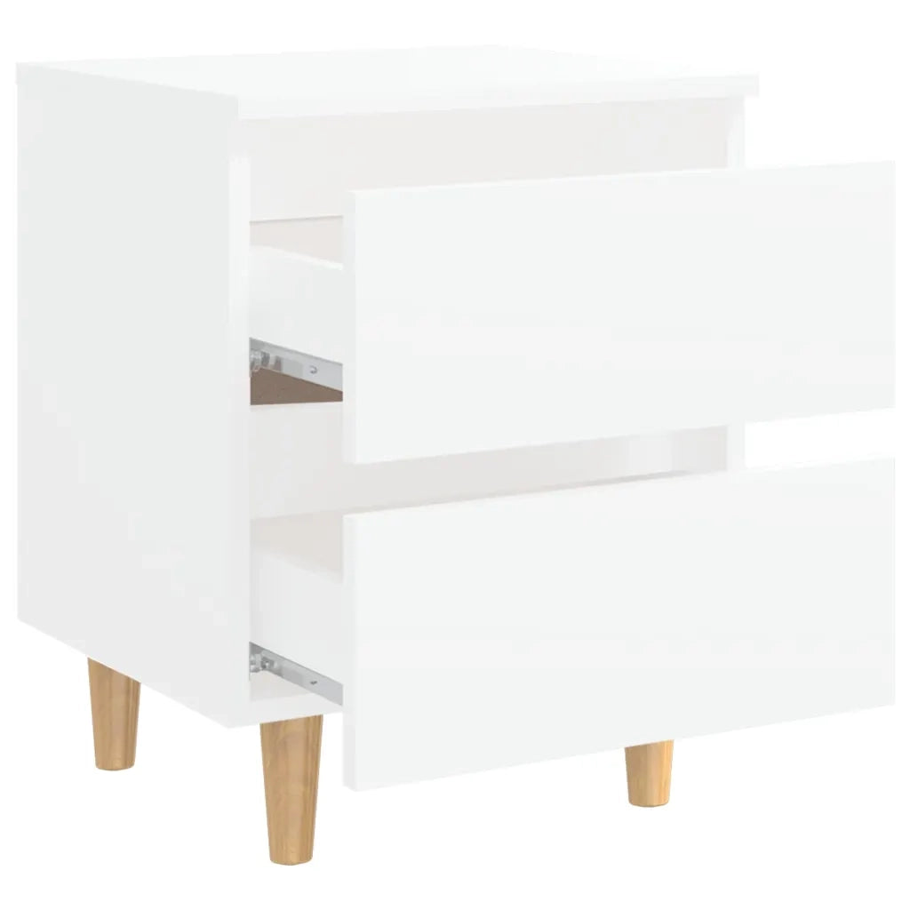 Comodino con Gambe in Pino Massello Bianco 40x35x50 cm 805851
