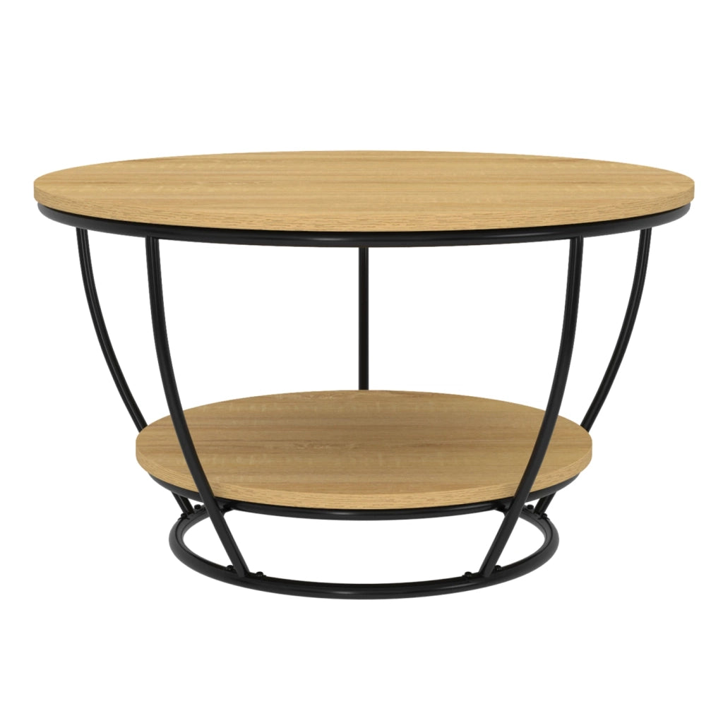 IDMarket - DETROIT Mesa de centro redonda de 70 cm con doble tablero de alambre